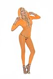 Hot Spot Crochet Can Be Sexy 3/4 Sleeve Bodystocking with Hood Lingerie Neon Orange