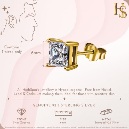 Image of HIGHSPARK 925 Silver Men's Square Solitaire Stud Earring | 92.5 Sterling Silver and Diamond like Brilliance Sparkling Zirconia | Single Stud for Men | Lovely Gift