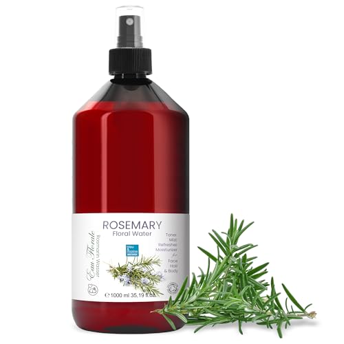 Idrolato Acqua Floreale Rosmarino Biologico 1000 ml Spray Viso Pelle Grassa, Lozione Tonica Capelli 100% Naturale Struccante viso e occhi Idratante Acqua Micellare Detergente Acne