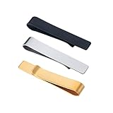 SHUYUE 3 Pc Set 1.9 Inch Skinny Tie Bar Clip - Silver,Black,Gold
