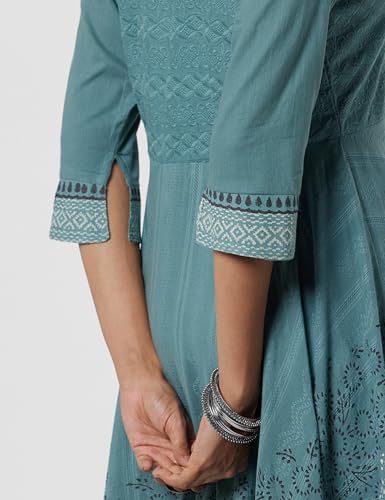 Image of BIBA Women Cotton Asymmetric Solid Kurta Churidar Suit Set