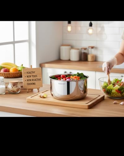 Image of Pradeep Triply Stainless Steel Tope with Lid|Induction&Gas Compatible Patila|3Layer Base|Non-Toxic Reactive|Milk Boiler,Tea&Cooking Pot|Even Heat Distribution|Multi-Purpose Cooking Pot(24cm-5.6ltr)