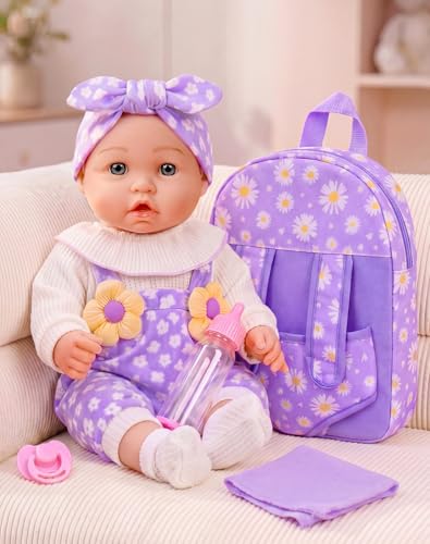 12 Flower Pattern Baby Doll With Backpack Carrier Clothes and Accessories