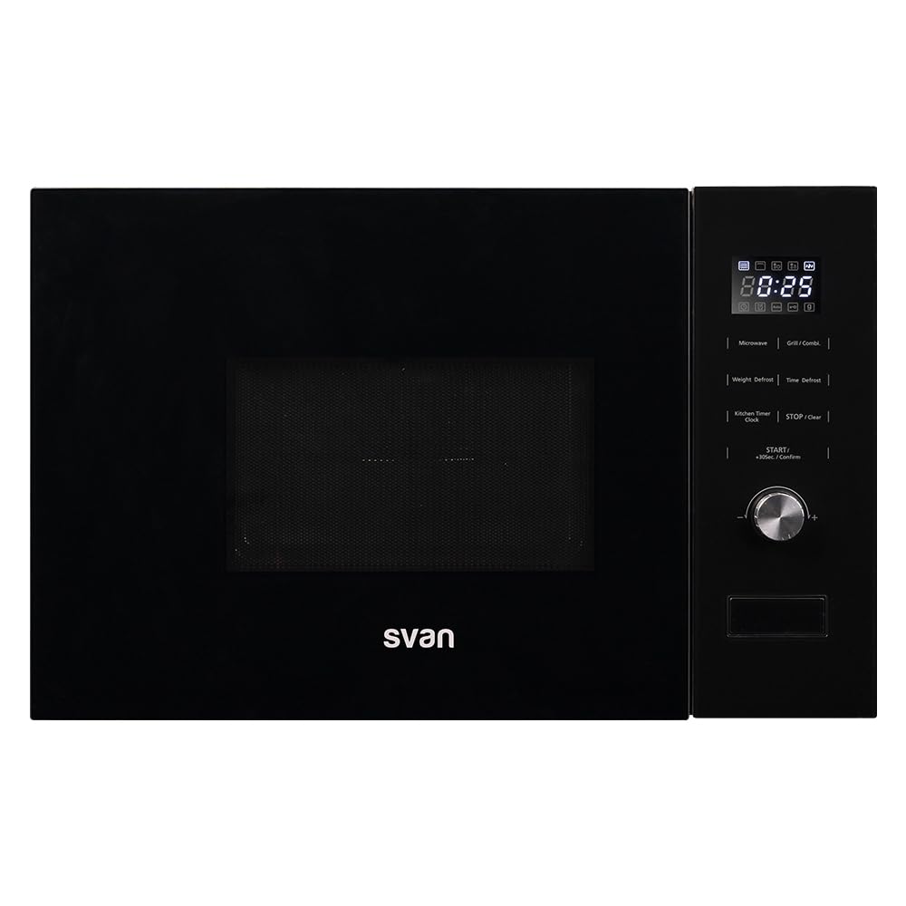 Svan Microondas 20 Litros Integrablecon Grill Cristal negro SMWI2800DGN. 800W, Grill 1000W, 8 Programas, Modo Descongelación, Revestimiento Interior, Fácil Limpieza, Temporizador 95min.