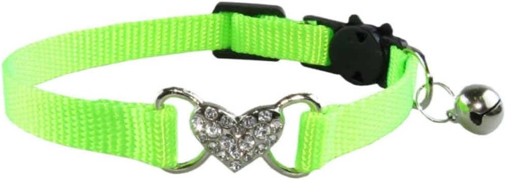 Heart Bling Cat Collar with Safety Belt and Bell Adjustable 7.5-12.5 inches for Kitten Cats,Breakaway Kitten Collar,Pet Supplies Accessories Green