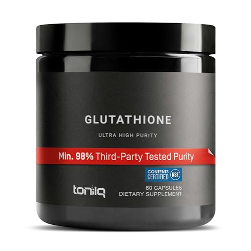 Image of Toniiq NSF Certified Ultra High Strength Glutathione Capsules - 1000mg Concentrated Formula - 98%+ Highly Purified and Bioavailable - Non-GMO Fermentation - 60 Capsules Reduced Glutathione Supplement