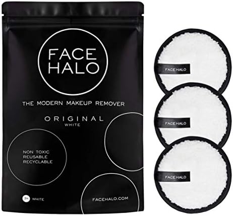 Face Halo | Reusable Makeup Remover Pads, Round Makeup Remover Pads for Heavy Makeup & Masks - Microfiber Makeup Remover Wipes for Mascara, Eye Shadow, Foundation (Original - 3 Pack)