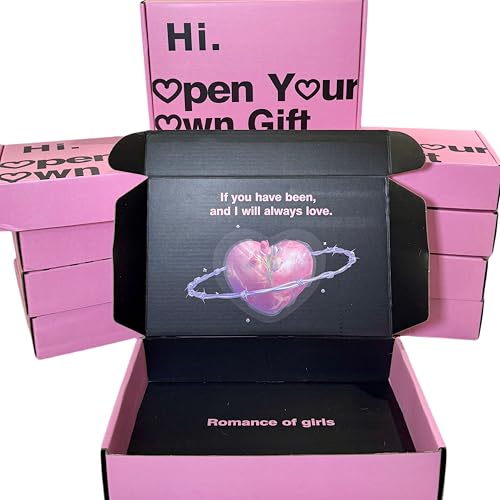 Image of Black and Pink Romantic Small Shipping Boxes, 9.8 x 6.3 x 2 inches, 10 Pack Corrugated Cardboard Mailing Boxes