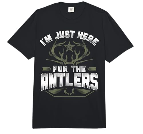 Buck Deer Hunting Hunter Vintage Antler I'm Just Here for Comfort Colors Adult Heavyweight T-Shirt