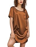 eshion Womens Satin Night Shirts Silk Nightgown Short Sleeve Sleep dress Cozy O Neck Pajama Shirt Se