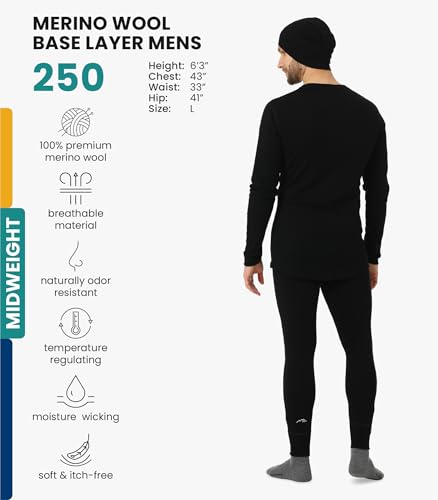 Merino.tech Merino Wool Base Layer Mens Set + Beanie - Midweight Merino Wool Mens Thermal Underwear Set Top, Bottom2