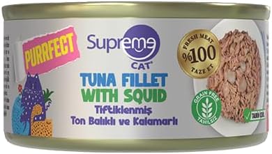 Supreme Cat Purrfect Tiftiklenmiş Ton Balıklı & Kalamarlı Konserve Kedi Maması, Yüksek Proteinli 70 gr