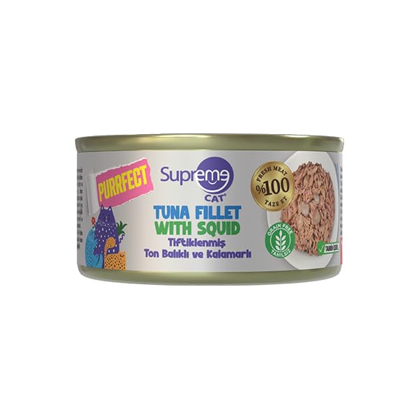 Purrfect Tiftiklenmiş Ton Balıklı & Kalamarlı Konserve Kedi Maması, Yüksek Proteinli Yaş Kedi Maması 70 gr