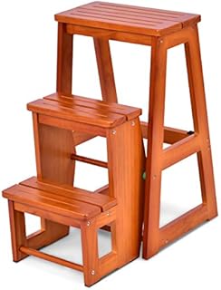 COSTWAY 3 Tier Step Stool for Kids & Adults, Wooden Folding Stepladder Foot Stools Flower Shelf Shoe Bench Hold up to 150kg (Brown)