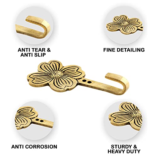 Indian Shelf Golden Flower Hook St. Patrick's Day Boho Brass Clover Wall Hooks Coat Hooks Cloth Hanger Key Holder Wall Mounted Coat Rack Towel Hooks For Hanging - 3 Piece #TOP1