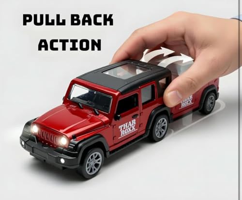 Image of 1:32 Scale DieCast Metal Pull-Back Action Openable Doors 4x4 Thar /Jeep Premium Car Toy with Lights and Music for Kids Realistic Miniature Model Gift 2+yrs Girls Boys (White Thar /Jeep)