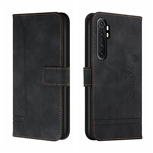 Bravoday Hülle für Xiaomi Mi Note 10 Lite 5G, PU Ledertasche Handyhülle Flip Schutzhülle Kompatibel mit Xiaomi Mi Note 10 Lite 5G, mit Kartenfäch und Kickstand, Schwarz