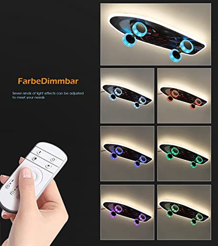 Plafoniera per bambini Lampada da soffitto a LED Cameretta per bambini, Skateboard Luci da soffitto per Bambini RGB Ragazze, Lampadario per Camerette Ragazzi con Telecomando/APP, L60cm 32W - Image 5