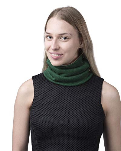 Basic Sense Plain infinity Knit Multifunctional Neck Warmer Snood with Soft Sherpa Fleece inside, Dark Green