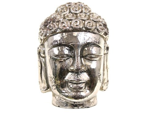 Cabeza de Buda cerámica plata figura decorativa Urban Trends UTC 70063 escultura rústica casa