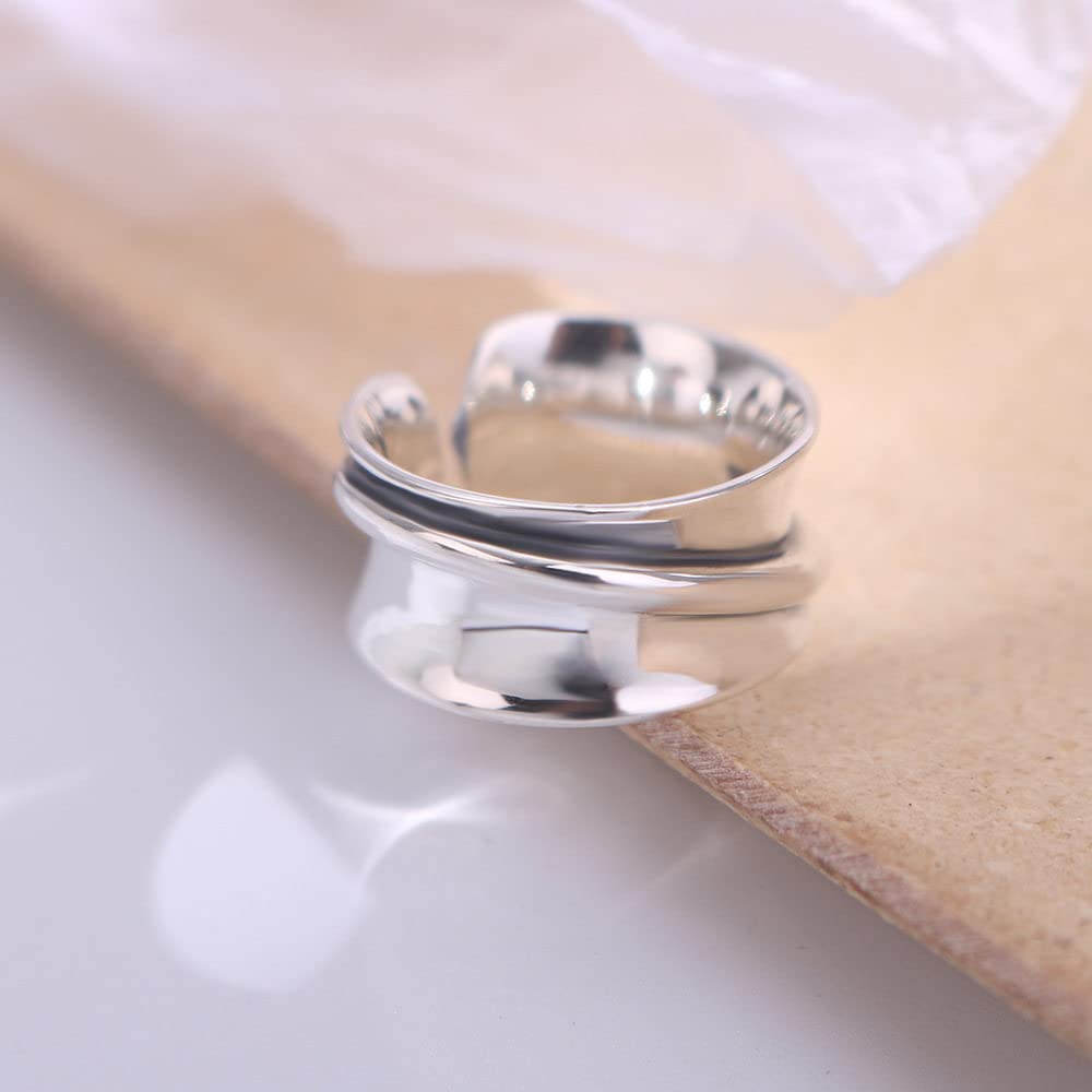 Anello In Argento 925 Da Donna,S925 Linee In Argento Sterling Grosso Anelli Regolabili Retrò Minimalista Anello Per Dito Indice Argento Anello Eterno Fascino Matrimonio Gioielli Regali Per Uomini R