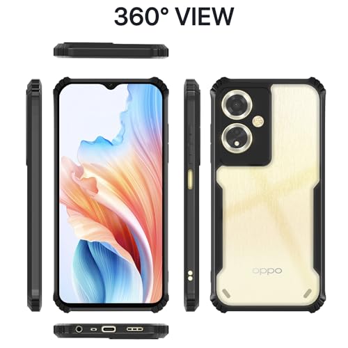 Image of Pikkme Oppo A59 5G Back Cover | Crystal Clear Transparent Back | Ultra Hyrbid | Full Camera Protection | Raised Edge | Bumper Back Case (Black)