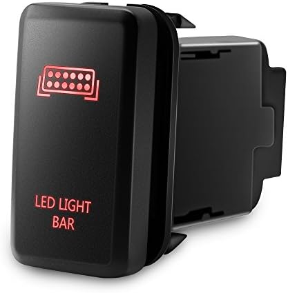 MICTUNING Backlit LED LIGHT BAR Symbol Push Button with Wiring Kit ON-OFF Switch Compatible with Toyota (Red, Surface Size 1.54 x 0.83 inches)