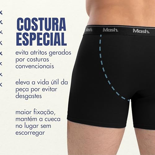 MASH Kit 2 Cuecas Boxer Plus Size Antiassadura Cotton Algodão Masculina, 2 Preto, XXGG