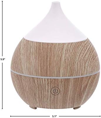 Amazon Basics 200ml Ultrasonic Aromatherapy Essential Oil Diffuser with Bluetooth Speaker, Light Grey Wood Finish Base