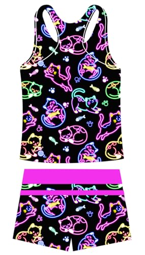 Image of UNIFACO Girls Swimsuits Two Piece Tankini Bathing Suits Boyshort Summer Beach Rash Guard Swimwear for 4-13T