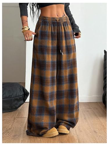 Image of SOLY HUX Women's Plaid Checkered Pants Flannel Pajama Pants with Pockets