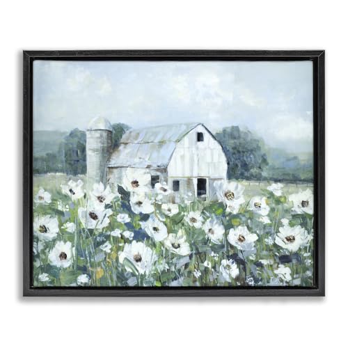 Rural Anemone Meadow Barn Landscape, 16 x 20 Inch Canvas in Floater Frame