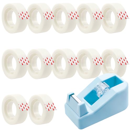 JIURUN 13PCS Invisible Tape 0.7 inches x 1000 inches,140pcs dot Glue, Matte Invisible Tape, Suitable for Calibration and Labeling, Compatible with Standard Tape dispensers (Blue)