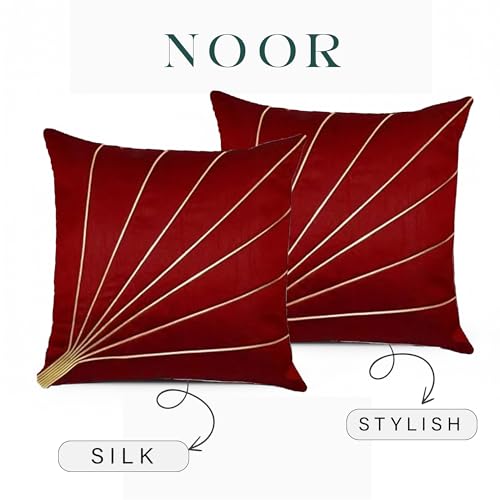 Image of Noor Silk Cushion Covers Pack of 7 | 16x16 Inches, Maroon