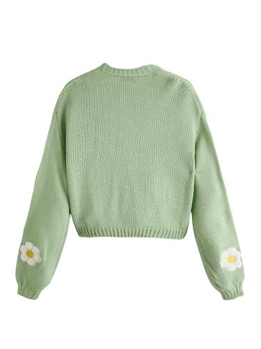 Image of MakeMeChic Women's 3D Floral Cardigan Sweaters Open Front Cropped Cute Cardigan Lantern Sleeve Outerwear Mint Green Medium