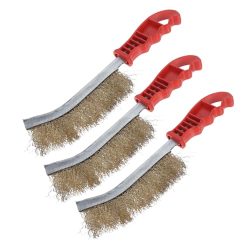 FIXOSHEE 3 Piezas Cepillo de Alambre fregadora de Acero Inoxidable con Mango Accesorios de Parrilla Cepillo de Parrilla Reutilizable Alambre de Acero Revestido de Cobre Rojo