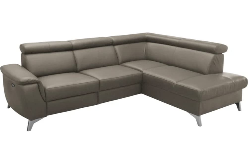 Canapé d'angle en Cuir Italien de Luxe 5/6 Places avec Relax électrique et Coffre, Lincoln, Taupe, Angle Droit
