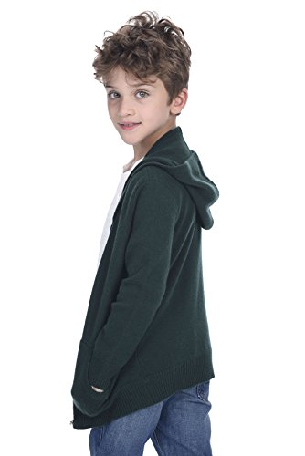 State Cashmere Unisex Kids Zip Up Hoodie Cashmere Merino Wool Long Sleeve Cardigan Sweater with Kangaroo Pocket (M(7-8 Years), Moss)