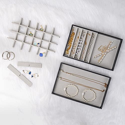 Image of ProCase Stackable Jewelry Organizer Trays for Drawers, Jewelry Drawer Inserts Container Display Case Storage for Earring Necklace Rings Bracelet with Removable Dividers -Black, 4 Layers