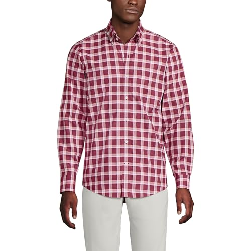 Lands' End Mens Traditional Fit No Iron Twill Shirt Burgundy Spritz Plaid Regular X-Large