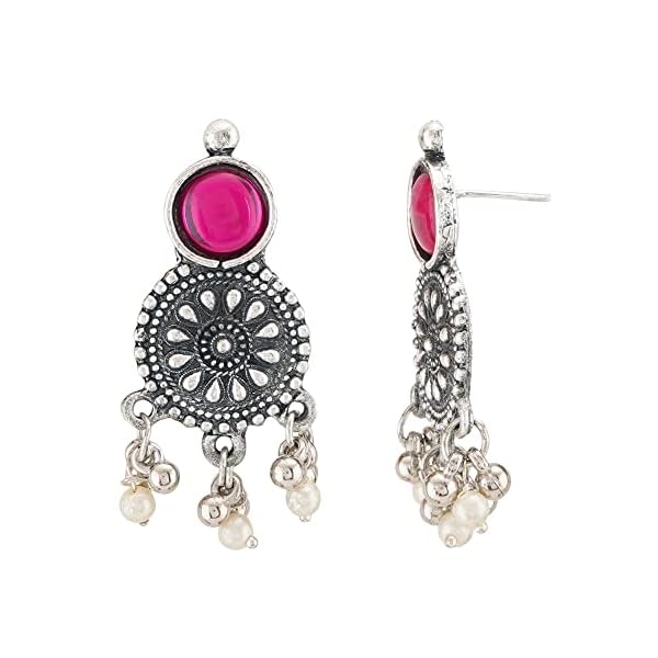 Shreyadzines Fashion Latest Choker Design Oxidised Silver Stone Traditional Necklace Earrings Jewellery Set for Women - Image 5