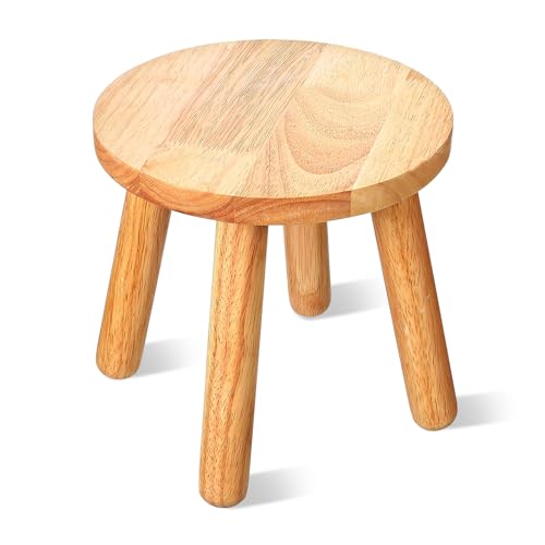Kifmurase Solid Wood Step Stool for Adults, 9 Inch Multi-Use Wooden Round Stool for Bathroom Playroom Living Room, Four Legged Sitting Stools Small Chairs for Classroom