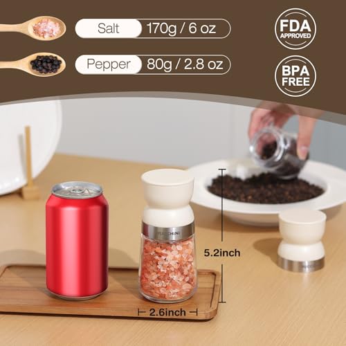 Image of Premium Stainless Steel Salt and Pepper Grinder - Salt and Pepper Shakers - Pepper and Salt Mill with Ceramic Blades and Adjustable Coarseness (Small Grinder 1 pc) | with Adjustable Coarseness Ceramic Pepper Mill Manual Effortless Salt Grinder Spice Grinder for Home, Kitchen, Beige