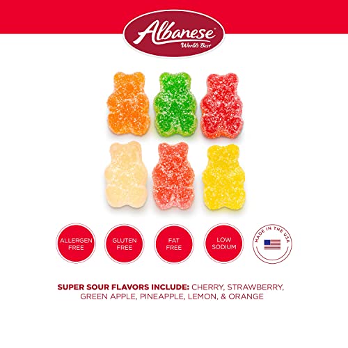 Albanese World\'s Best Sour Gummi Bears | 4.5lbs of Candy | 5 Super Sour Flavors, Gluten Free, Fat Free, Soft & Chewy Gummies | Blue Raspberry, Lemon, Orange and More | Perfect for Birthday Parties