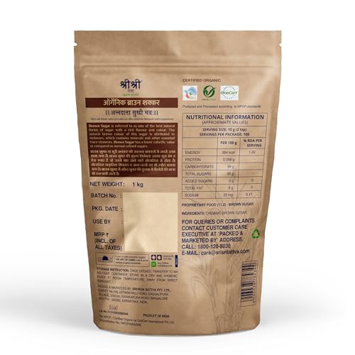 Image of Sri Sri TATTVA shuddhta ka naam Sri Sri Tattva Organic Brown Sugar - 1kg (Pack of 1) - Natural & Refined Cane Sugar - Premium Quality - Rich in Minerals