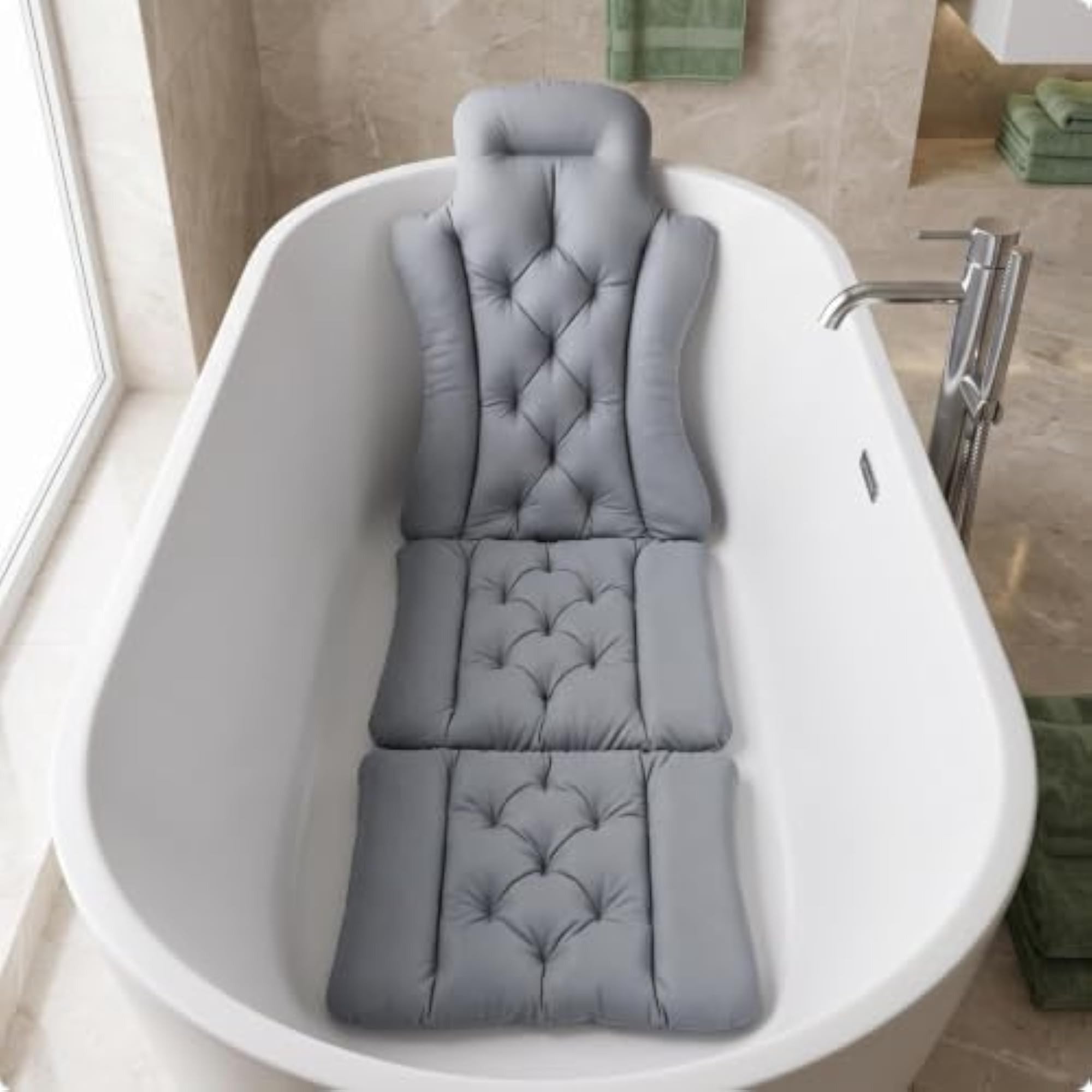 Spa-Like Bath Pillow with Neck Support, Gray