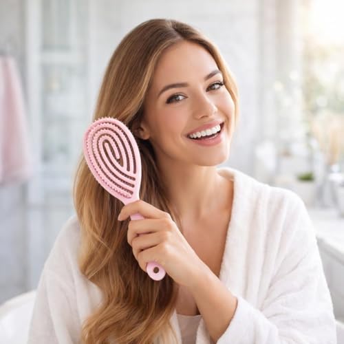 Image of KIMEE Premium Pink 3D Hair Brush for Styling, Detangling and Grooming for Men and Women |Straightens & Detangles Curly Hairs | Reduces Hair Breakage and Promotes Hair Growth | Best Hair Brush for All Hair Types Assorted