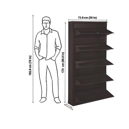 Image of DELITE KOM 29 inch Wide, 10 Shelf Metal Shoe Rack Wall Mounted for Home with Central Lock | Holds Upto 36 Shoes or 60 Slippers Pair | Double Decker, 1Yr Warranty, (67x29x8, Coffee), DIY, Space Saver