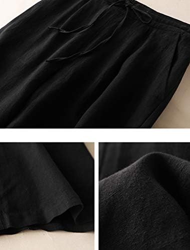 PASUDA Dames katoenen linnen broek zomer dames elegante vloeiende wijde pijpen broek casual baggy elastische hoge taille broek met zakken losse loungebroek, Donkerblauw, XL