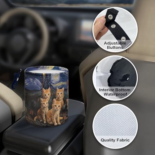Image of Cat Van Gogh Car Trash Bag Hanging, Car Rubbish Bag Cute, Portable, Collapsible Back Seat, Floor, or Hanging Headrest Waste Basket Car Garbage Accessory